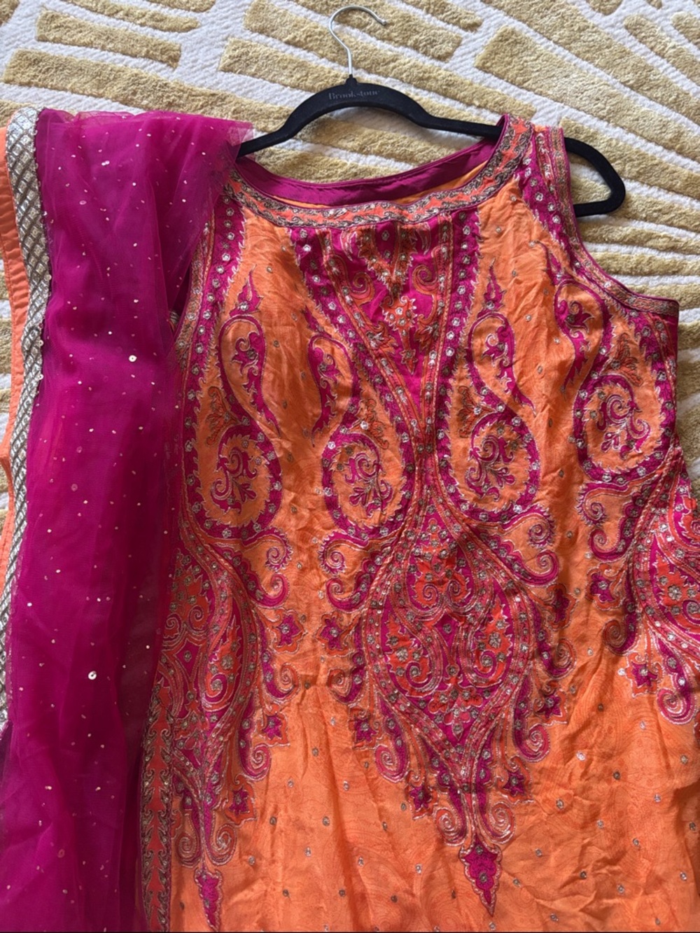 Ritu Kumar Orange and Magenta Embroidered Women’s Kurta sharara and dupatta sz L